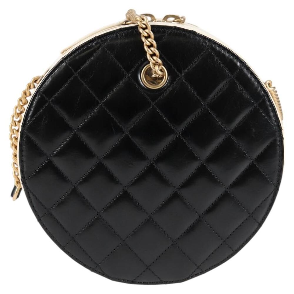 Chanel Matelasse Leather CC Logo Chain Round Rope Crossbody Bag Black
